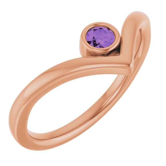 14K Rose Natural Amethyst Bezel Set V Ring