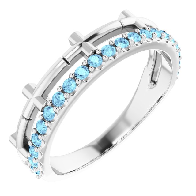 Sterling Silver Natural Aquamarine Stackable Cross Ring