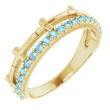 14K Yellow Natural Aquamarine Stackable Cross Ring