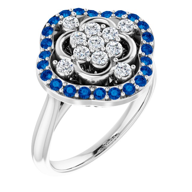 14K White Natural Blue Sapphire & 1/3 CTW Natural Diamond Ring