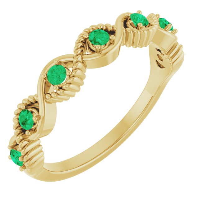 14K Yellow Lab-Grown Emerald Stackable Ring