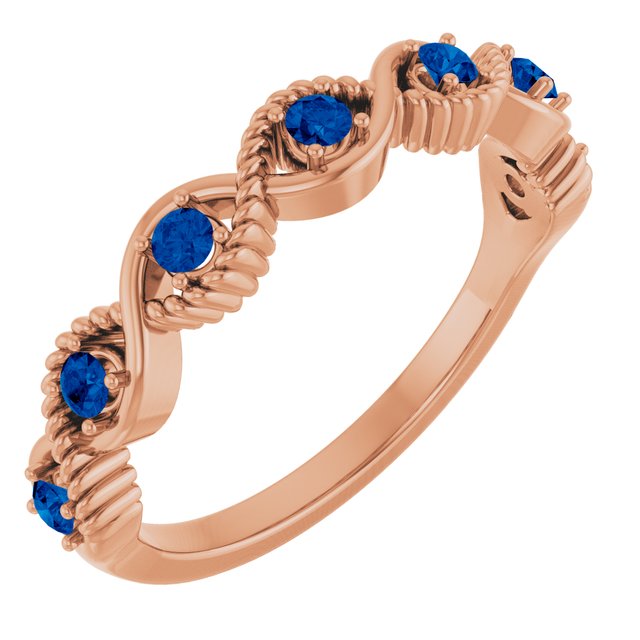 14K Rose Lab-Grown Blue Sapphire Stackable Ring