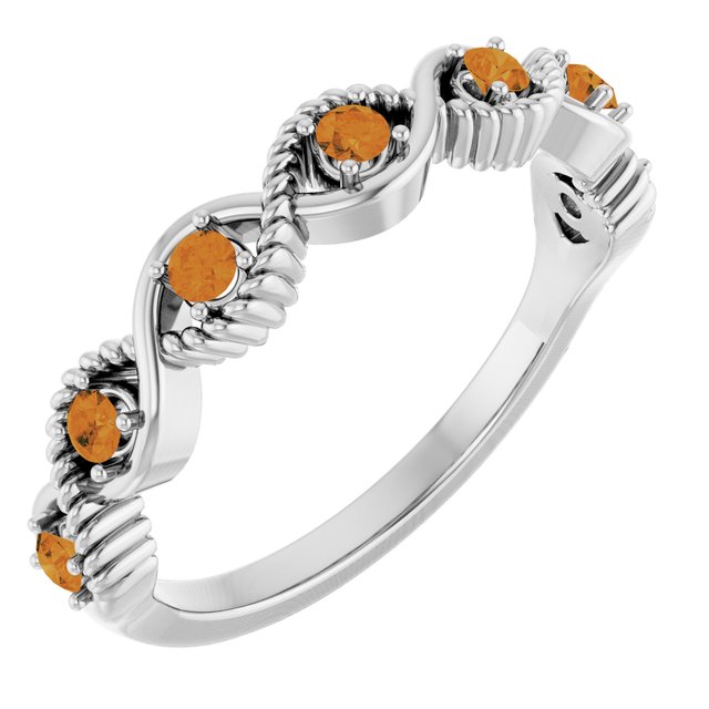 14K White Natural Citrine Stackable Ring