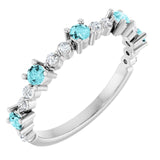 14K White Natural Blue Zircon & 1/6 CTW Natural Diamond Ring