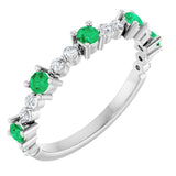 14K White Lab-Grown Emerald & 1/6 CTW Natural Diamond Ring