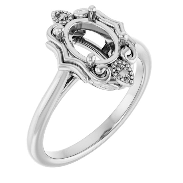 14K X1 White 8x6 mm Oval Ring Mounting