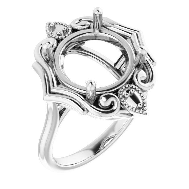 14K White 12mm Round Ring Mounting