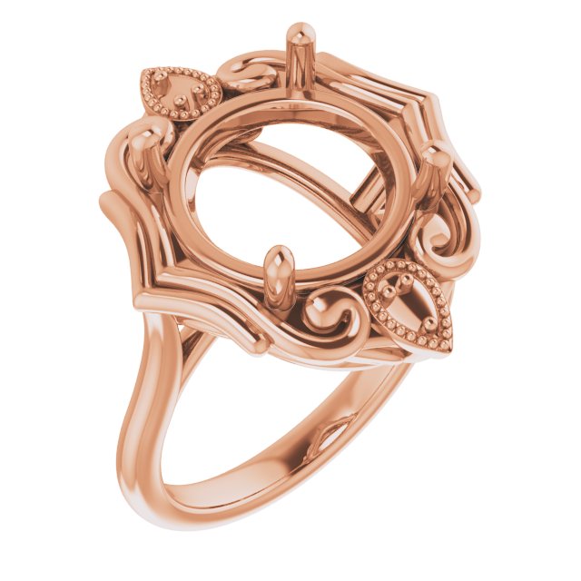 14K Rose 12mm Round Ring Mounting