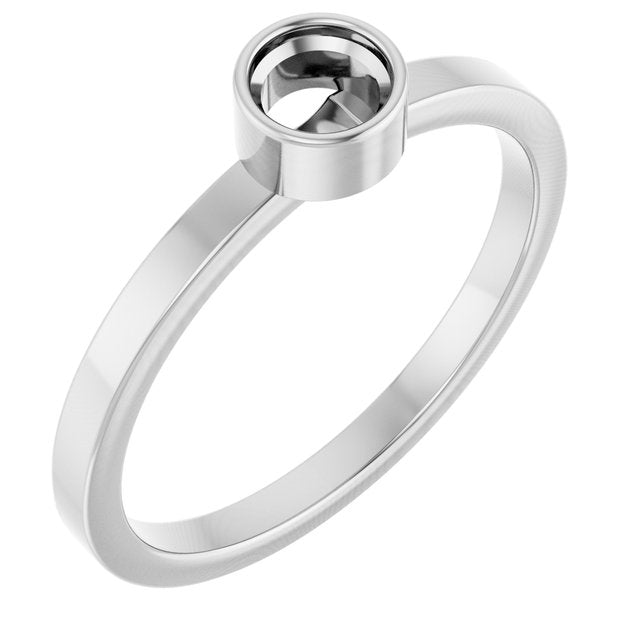 14K White 4 mm Round Bezel Set Ring Mounting