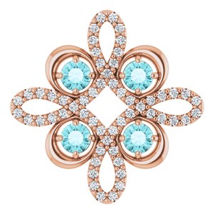 14K Rose Natural Blue Zircon & 1/6 CTW Natural Diamond Clover Pendant