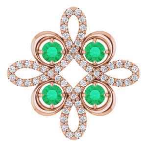 14K Rose Natural Emerald & 1/6 CTW Natural Diamond Clover Pendant