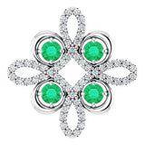 14K White Natural Emerald & 1/6 CTW Natural Diamond Clover Pendant