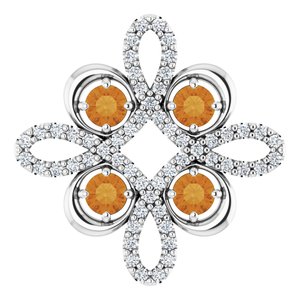 14K White Natural Citrine & 1/8 CTW Natural Diamond Clover Pendant