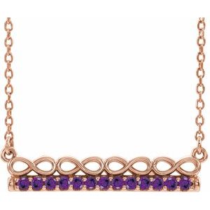 14K Rose Natural Amethyst Infinity-Inspired Bar 16" Necklace