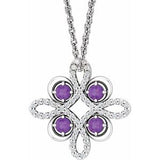 14K White Natural Amethyst & 1/6 CTW Natural Diamond Clover 18" Necklace