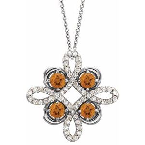 14K White Natural Citrine & 1/8 CTW Natural Diamond Clover 18" Necklace