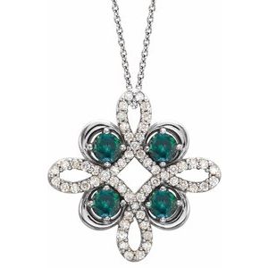 14K White Natural Alexandrite & 1/6 CTW Natural Diamond Clover 18" Necklace