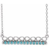 14K White Natural Blue Zircon Infinity-Inspired Bar 18" Necklace