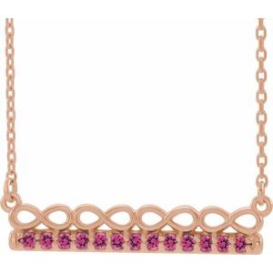 14K Rose Natural Pink Tourmaline Infinity-Inspired Bar 18" Necklace