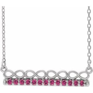 14K White Natural Pink Tourmaline Infinity-Inspired Bar 16" Necklace