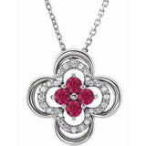 14K White Natural Ruby & .08 CTW Natural Diamond Clover 18" Necklace