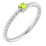 Sterling Silver 3mm Natural Peridot Solitaire Rope Ring