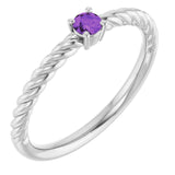 Platinum 3mm Natural Amethyst Solitaire Rope Ring