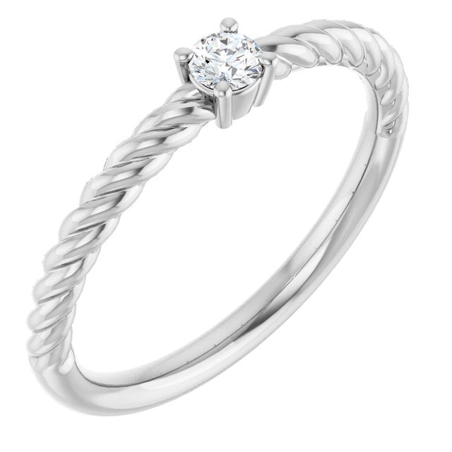 Sterling Silver 3mm Natural White Sapphire Solitaire Rope Ring