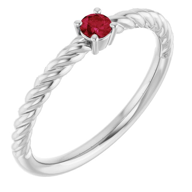 Platinum 3mm Lab-Grown Ruby Solitaire Rope Ring