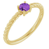 14K Yellow 4 mm Natural Amethyst Solitaire Rope Ring