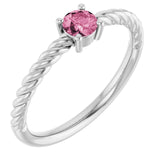 Platinum 4mm Natural Pink Tourmaline Solitaire Rope Ring