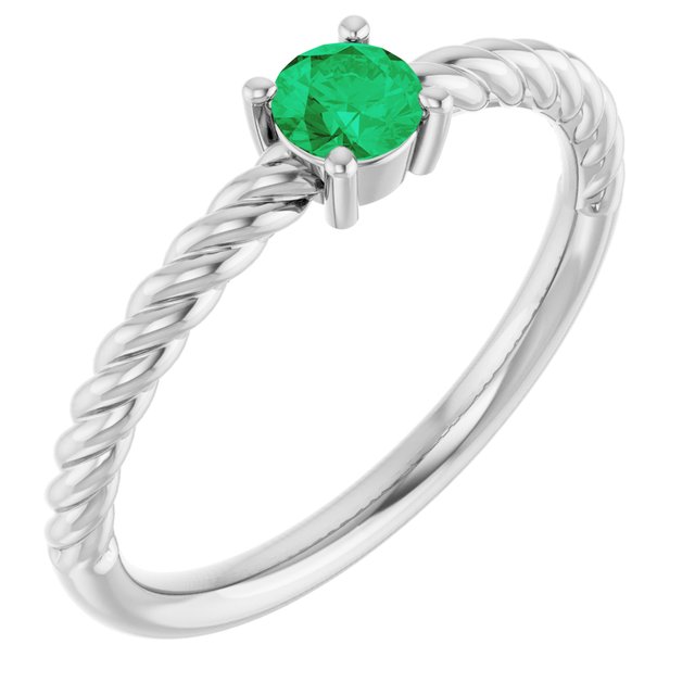Sterling Silver 4mm Natural Emerald Solitaire Rope Ring