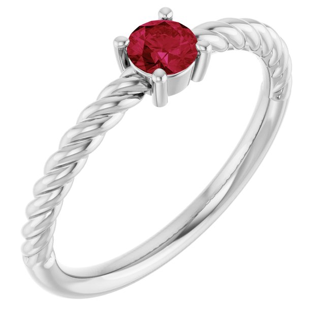14K White 4mm Lab-Grown Ruby Solitaire Rope Ring