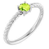 Platinum 4mm Natural Peridot Solitaire Rope Ring