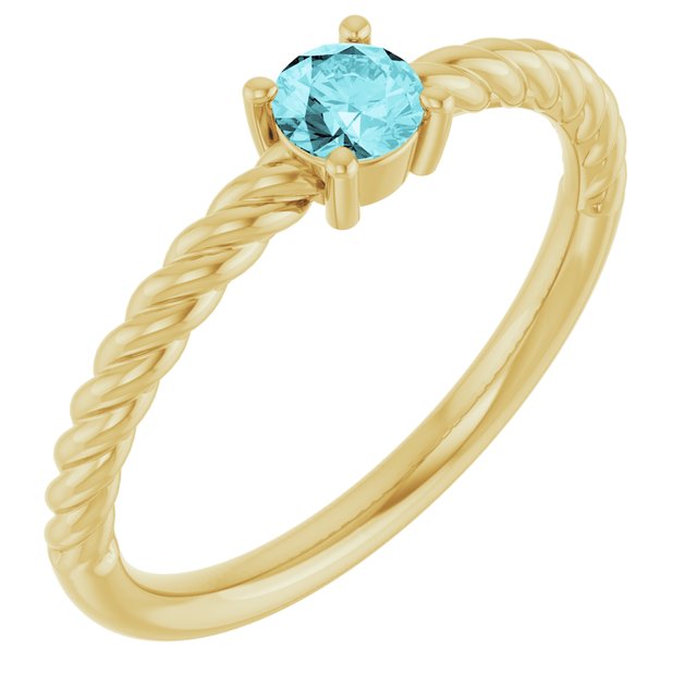 14K Yellow 4 mm Natural Blue Zircon Solitaire Rope Ring