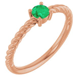 14K Rose 4mm Lab-Grown Emerald Solitaire Rope Ring