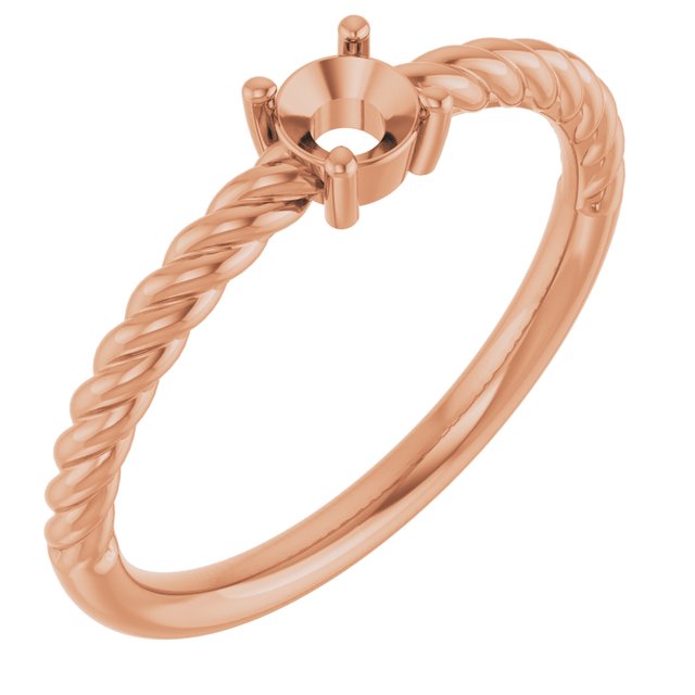 14K Rose 4 mm Round Solitaire Rope Ring Mounting