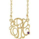 14K Yellow 25 mm 3-Initials Imitation Amethyst Script Monogram 18" Necklace