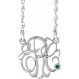 10K White 20 mm 3-Initials Imitation Alexandrite Script Monogram 18" Necklace