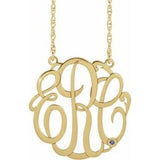 14K Yellow 30 mm 3-Initials Imitation Blue Zircon Script Monogram 18" Necklace