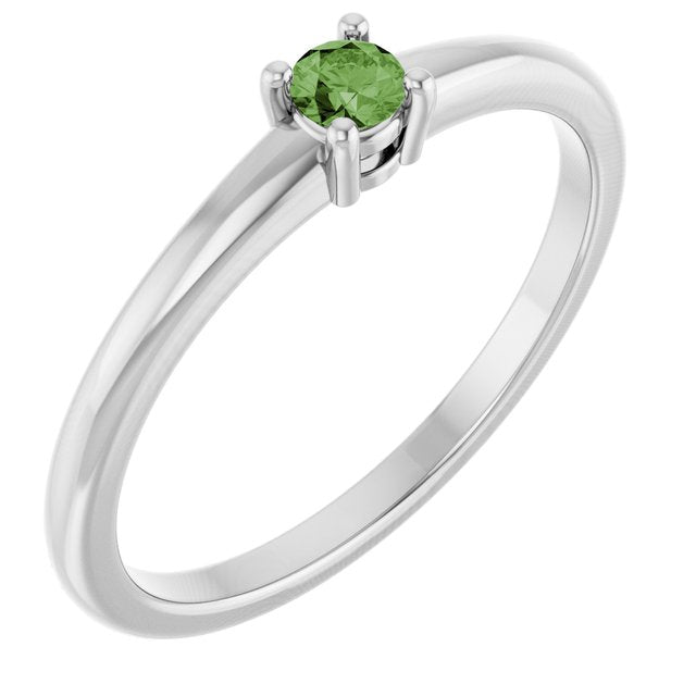 14K White Natural Green Sapphire Ring