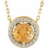 14K Yellow Natural Citrine &amp; .05 CTW Natural Diamond Halo-Style 16" Necklace