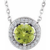 14K White Natural Peridot &amp; .05 CTW Natural Diamond Halo-Style 16" Necklace