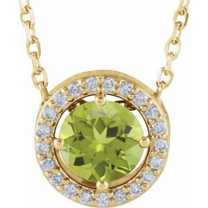 14K Yellow Natural Peridot &amp; .05 CTW Natural Diamond Halo-Style 16" Necklace