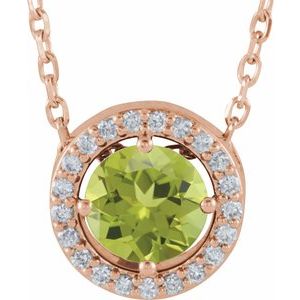 14K Rose Natural Peridot &amp; .05 CTW Natural Diamond Halo-Style 16" Necklace