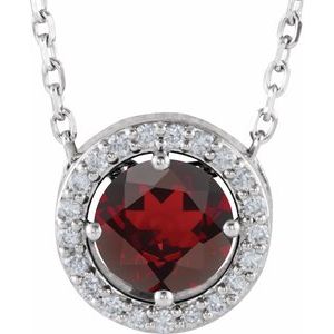 14K White Natural Mozambique Garnet &amp; .05 CTW Natural Diamond Halo-Style 16" Necklace
