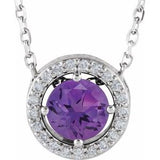 14K White Natural Amethyst &amp; .05 CTW Natural Diamond Halo-Style 16" Necklace