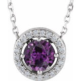 14K White Lab-Grown Alexandrite &amp; .05 CTW Natural Diamond Halo-Style 16" Necklace