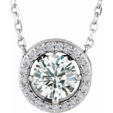 14K White Natural White Sapphire &amp; .05 CTW Natural Diamond Halo-Style 16" Necklace