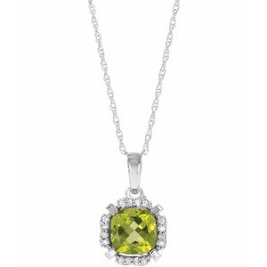 14K White Natural Peridot &amp; .04 CTW Natural Diamond 18" Necklace